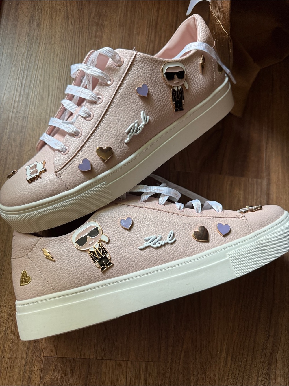 Karl Lagerfeld Pale Pink Heart & Charm Lace-Up Sneakers